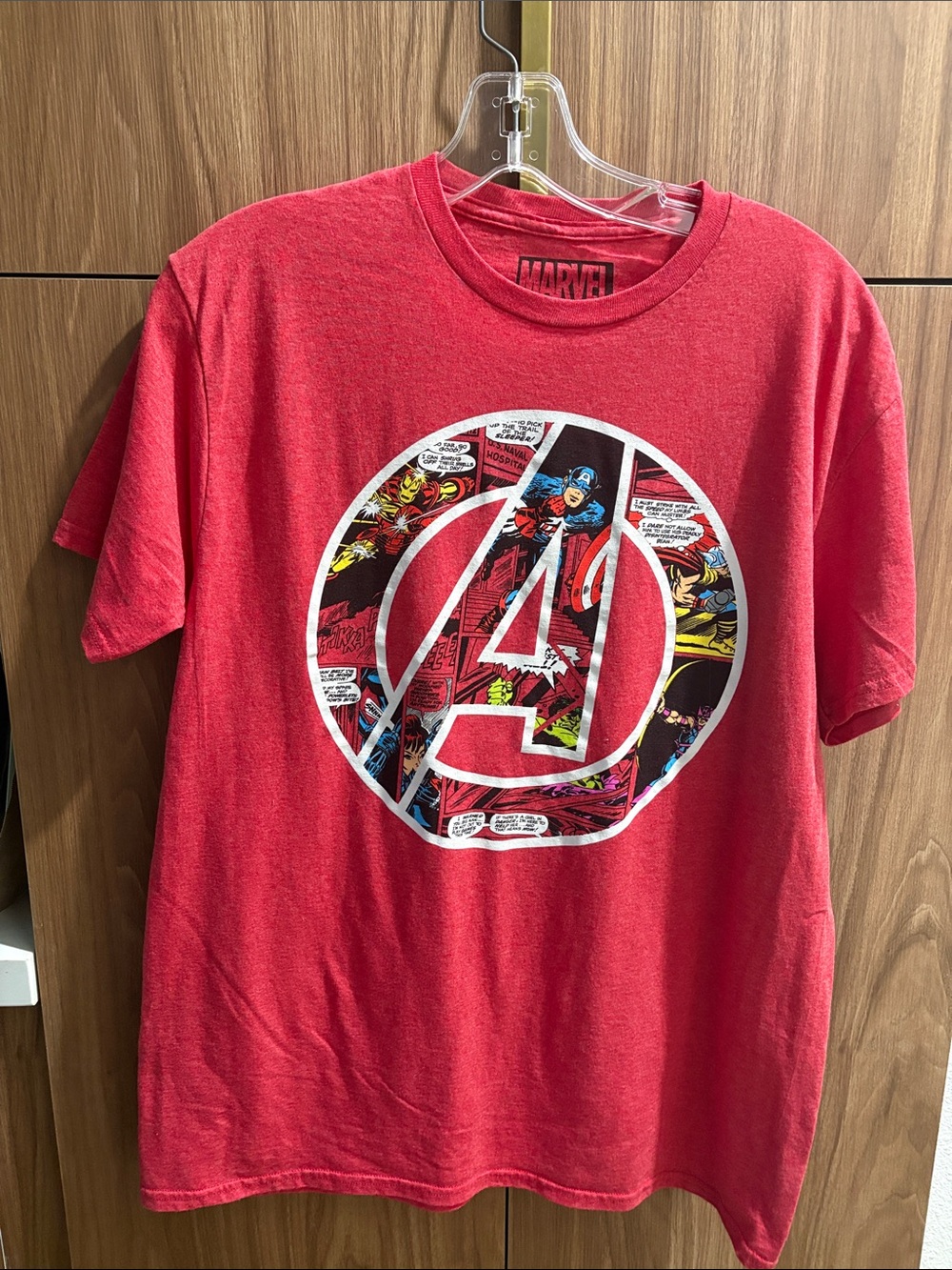 Marvel Red Avengers Logo Tee with Comic Panel Fill